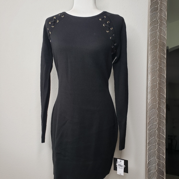 Juniors' Laced Grommet-Trim Sweater Dress - Picture 3 of 11